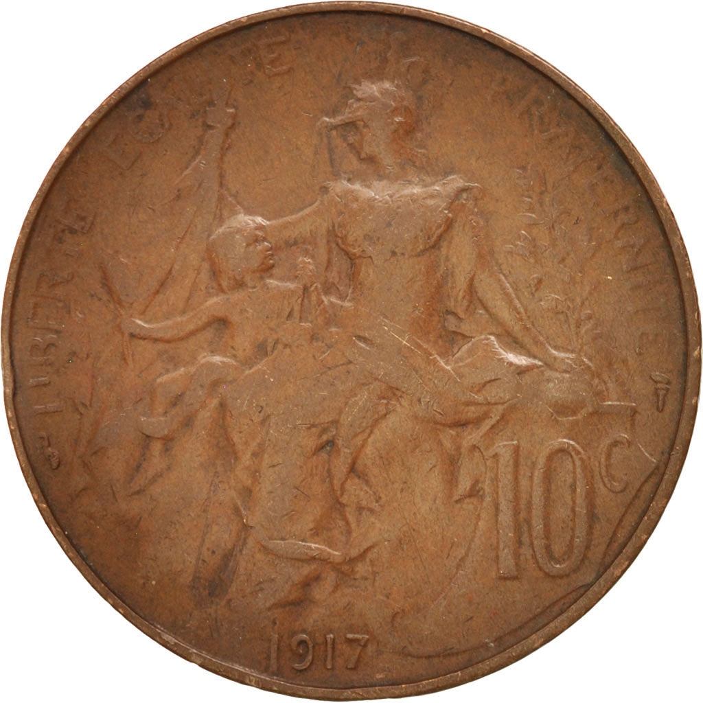 France, Dupuis, 10 Centimes, 1917, Paris, VF(20-25), Bronze, KM:843