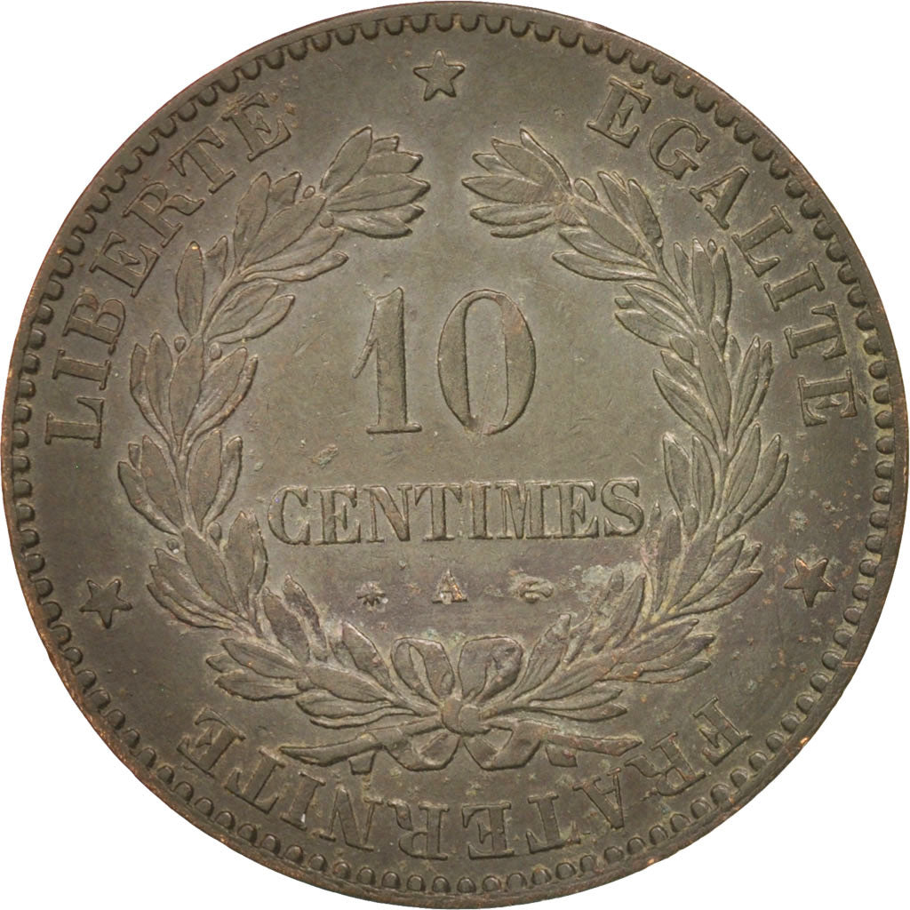 Moneta, Francia, Cérès, 10 Centimes, 1877, Paris, BB, Bronzo, KM:815.1