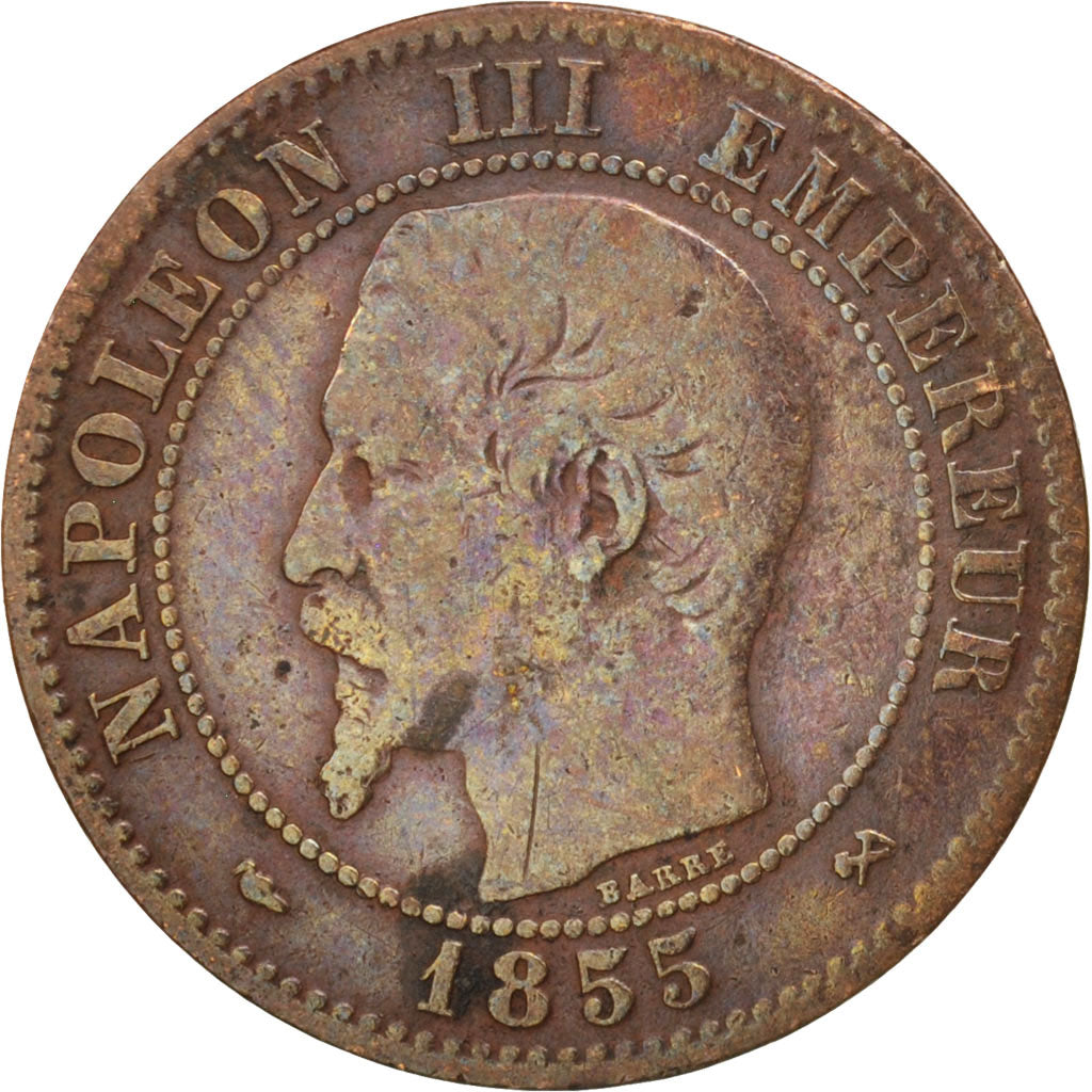 France, Napoleon III, Napoléon III, 2 Centimes, 1855, Rouen, VF(20-25), Bronze