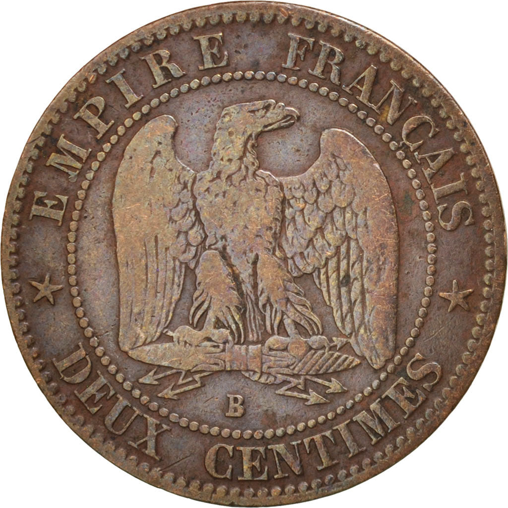 France, Napoleon III, Napoléon III, 2 Centimes, 1855, Rouen, VF(20-25), Bronze