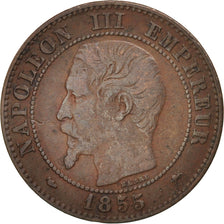 Francia, Napoleon III, Napoléon III, 2 Centimes, 1855, Lyon, MB+, Bronzo, KM...