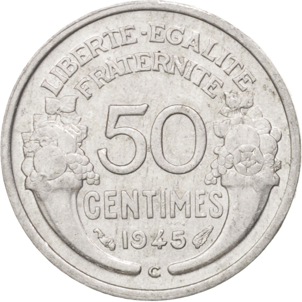 Francia, Morlon, 50 Centimes, 1945, Castelsarrasin, BB+, Alluminio, KM:894.3a...