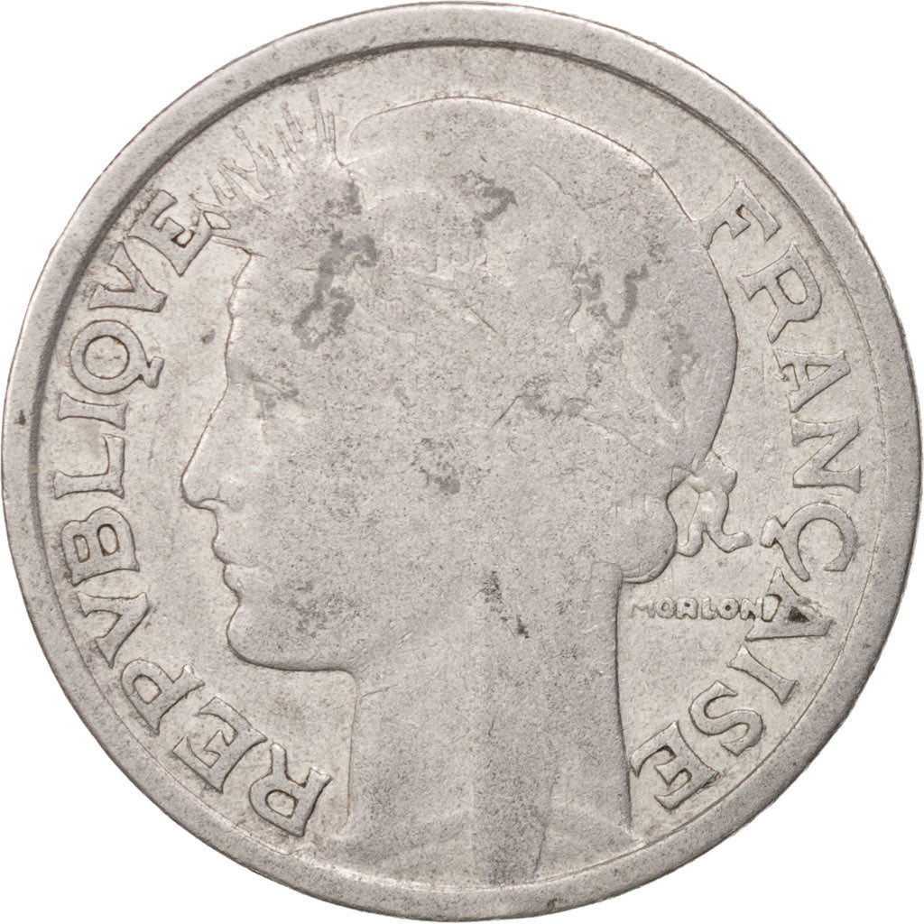 Moneda, Francia, Morlon, 2 Francs, 1944, BC+, Aluminio, KM:886a.1, Gadoury:538a