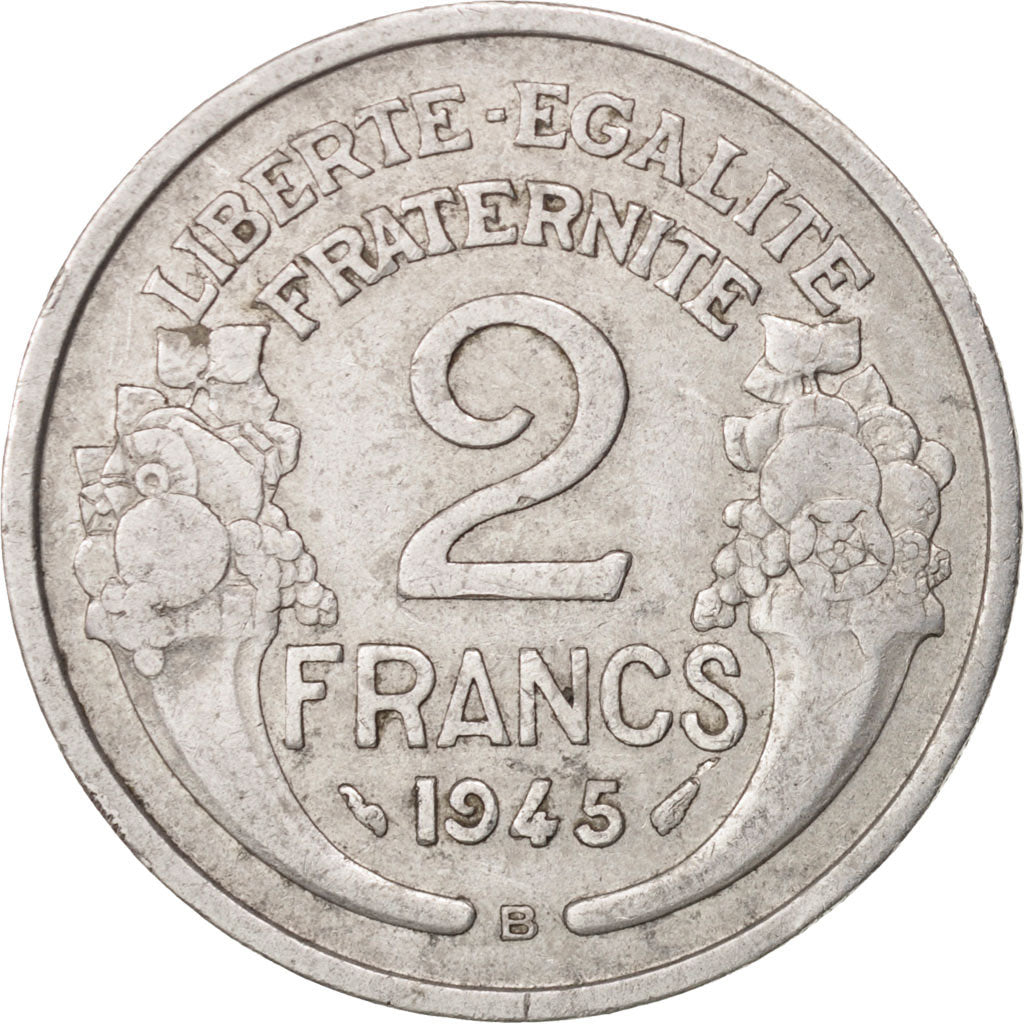 Coin, France, Morlon, 2 Francs, 1945, Beaumont le Roger, VF(30-35), Aluminum