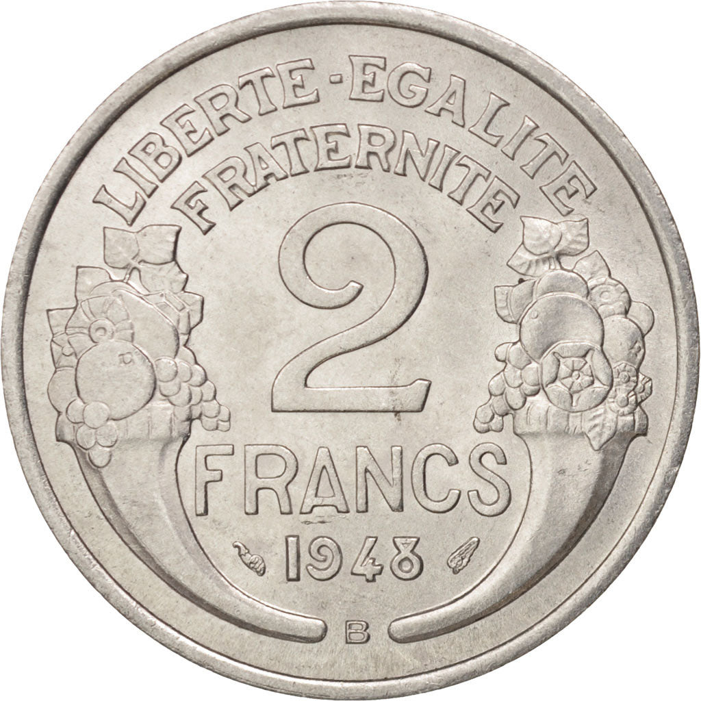 Moneta, Francia, Morlon, 2 Francs, 1948, Beaumont le Roger, SPL, Alluminio