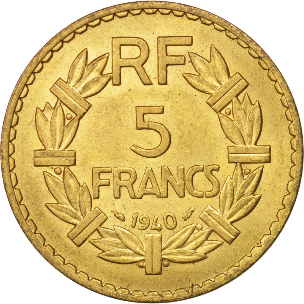 Münze, Frankreich, Lavrillier, 5 Francs, 1940, VZ, Aluminum-Bronze, KM:888a.1