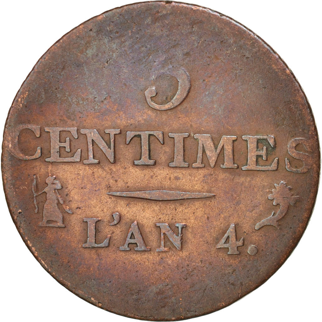 France, Dupré, 5 Centimes, 1795, Paris, VF(20-25), Bronze, KM:635.1