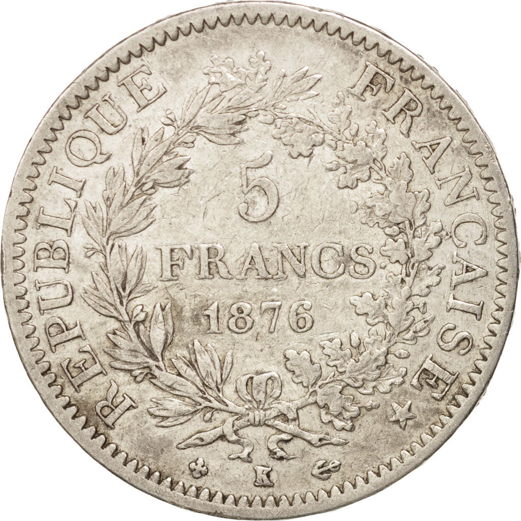 Münze, Frankreich, Hercule, 5 Francs, 1876, Bordeaux, S+, Silber, KM:820.2
