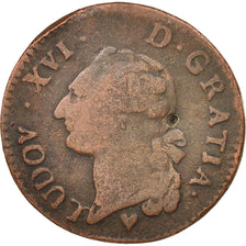 Moneta, Francia, Louis XVI, Sol ou sou, Sol, 1786, Strasbourg, MB, Rame