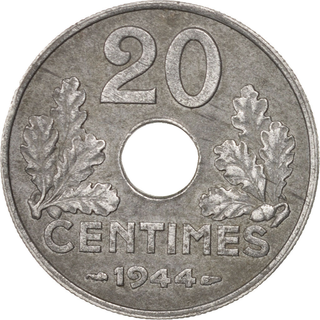 Munten, Frankrijk, État français, 20 Centimes, 1944, Paris, ZF+, Zinc