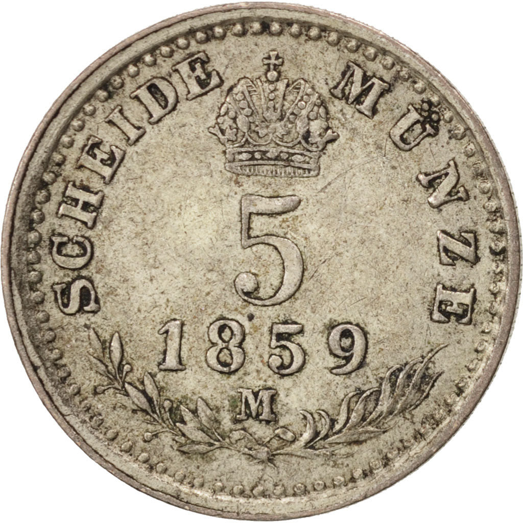 Austria, Franz Joseph I, 5 Kreuzer, 1859, Milan, AU(50-53), Silver, KM:2197