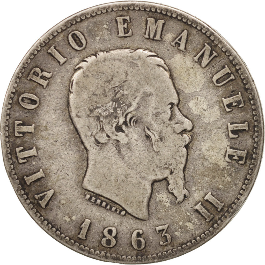 Moneta, Italia, Vittorio Emanuele II, 2 Lire, 1863, Torino, MB, Argento, KM:16.2