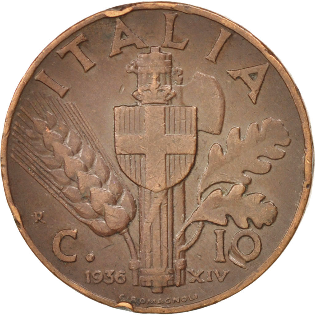 Italy, Vittorio Emanuele III, 10 Centesimi, 1936, Rome, EF(40-45), Copper, KM:74