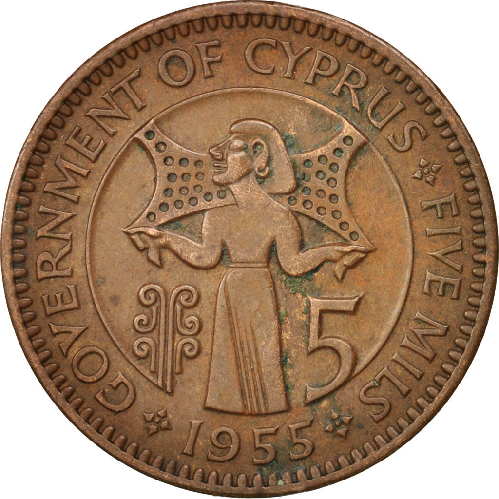 Zypern, 5 Mils, 1955, AU(50-53), Bronze, KM:34