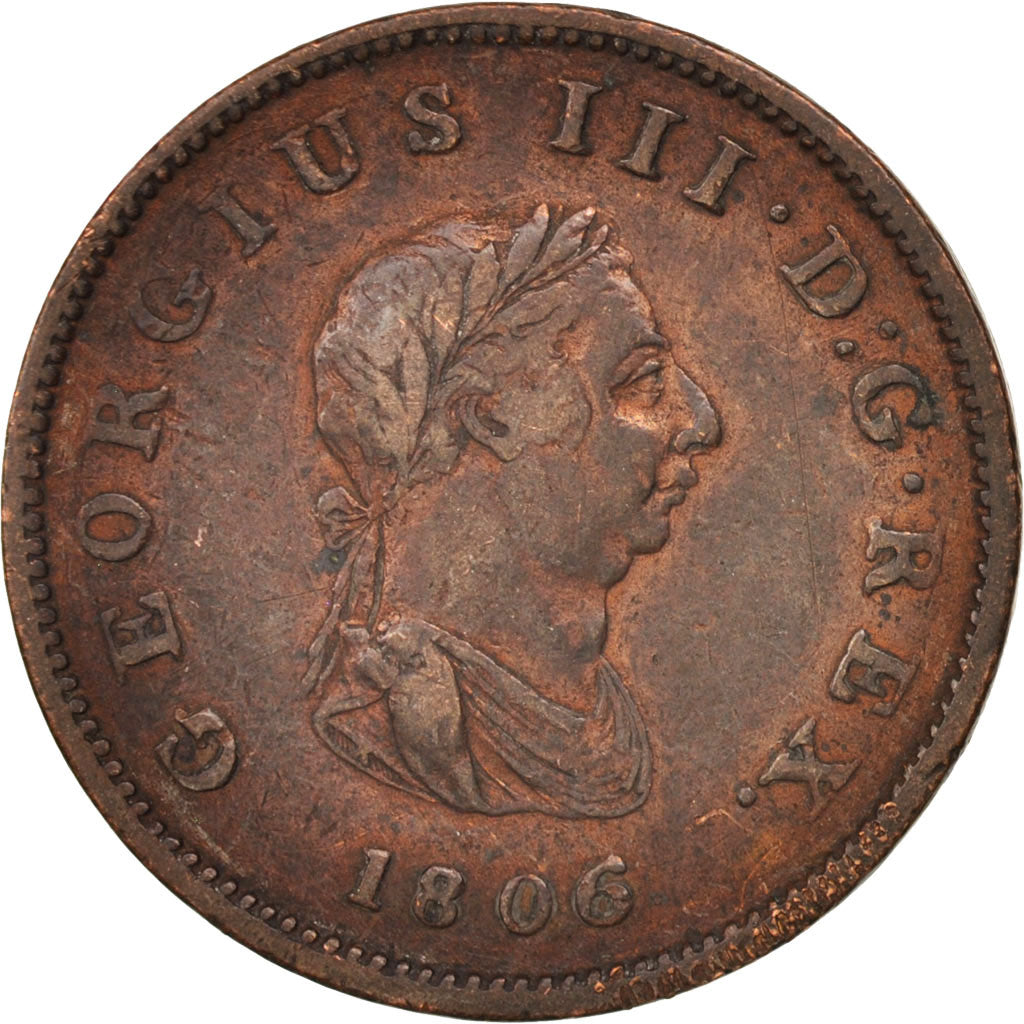 Great Britain, George III, 1/2 Penny, 1806, London, EF(40-45), Copper, KM:662