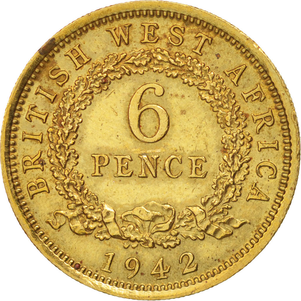 BRITISH WEST AFRICA, George VI, 6 Pence, 1942, AU(50-53), Nickel-brass, KM:22