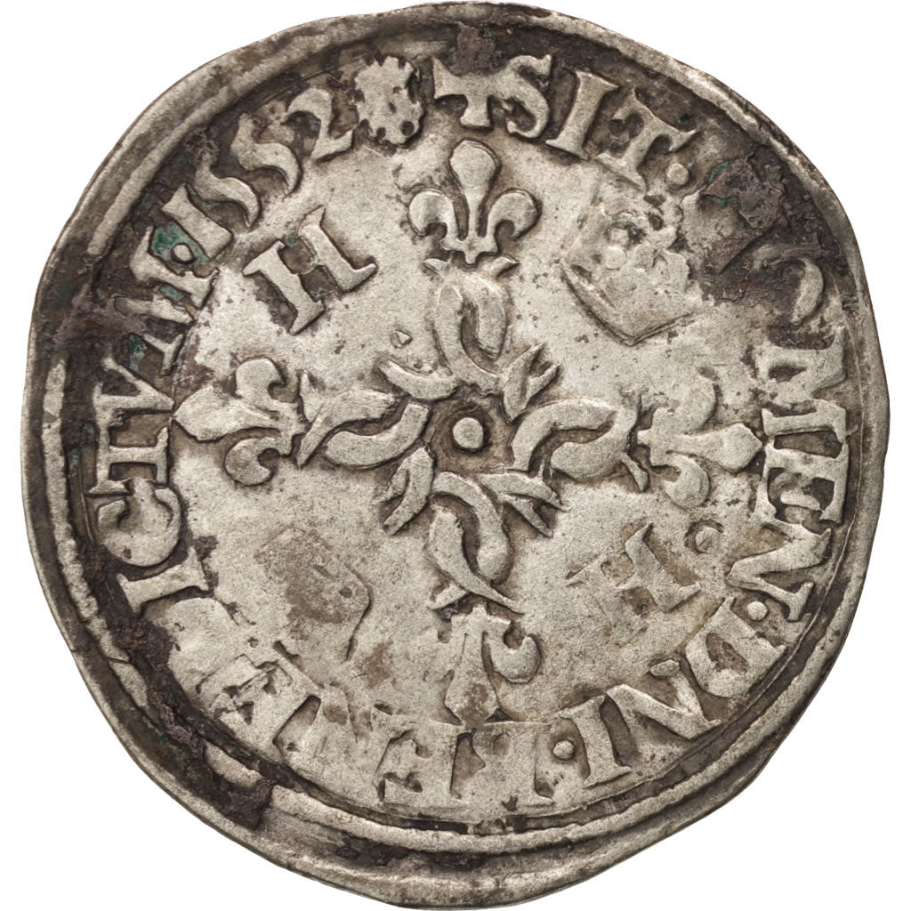 Moneda, Francia, Douzain aux croissants, 1552, Saint Lô, MBC+, Vellón