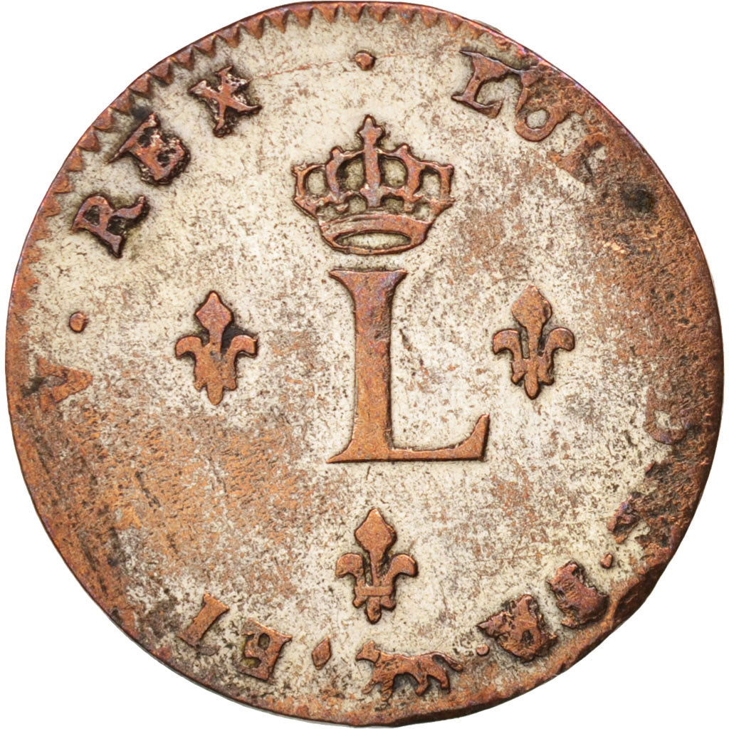 Monnaie, France, Louis XV, Double sol (2 sous) en billon, 2 Sols, 1749, Paris