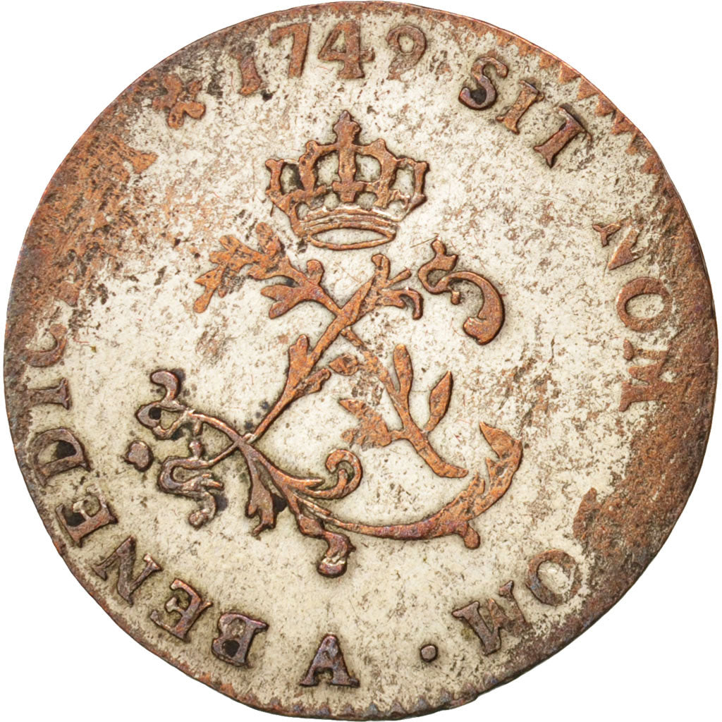 Monnaie, France, Louis XV, Double sol (2 sous) en billon, 2 Sols, 1749, Paris