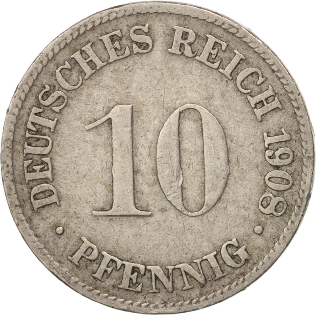 Coin, GERMANY - EMPIRE, Wilhelm II, 10 Pfennig, 1908, Munich, EF(40-45)