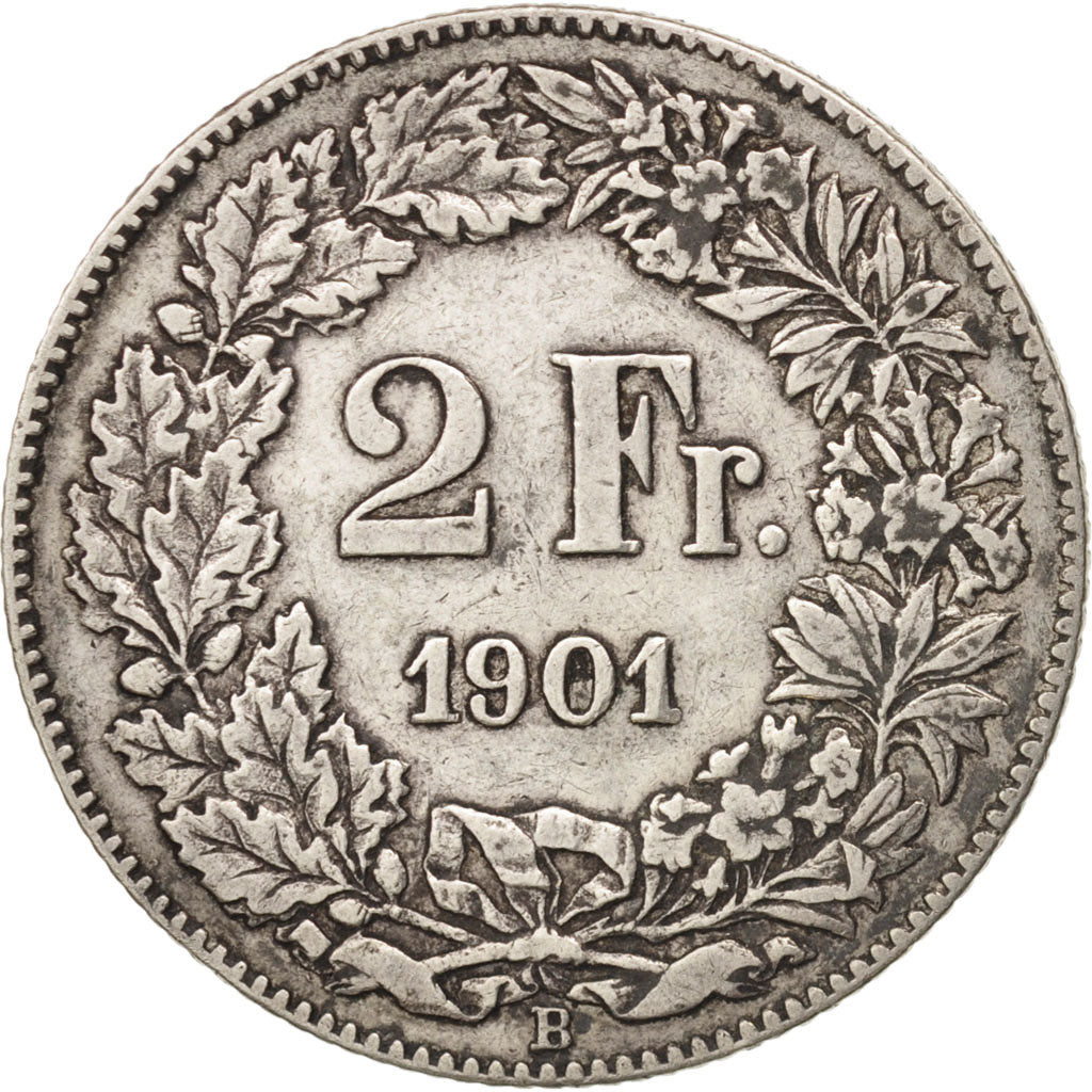 Switzerland, 2 Francs, 1901, Bern, EF(40-45), Silver, KM:21