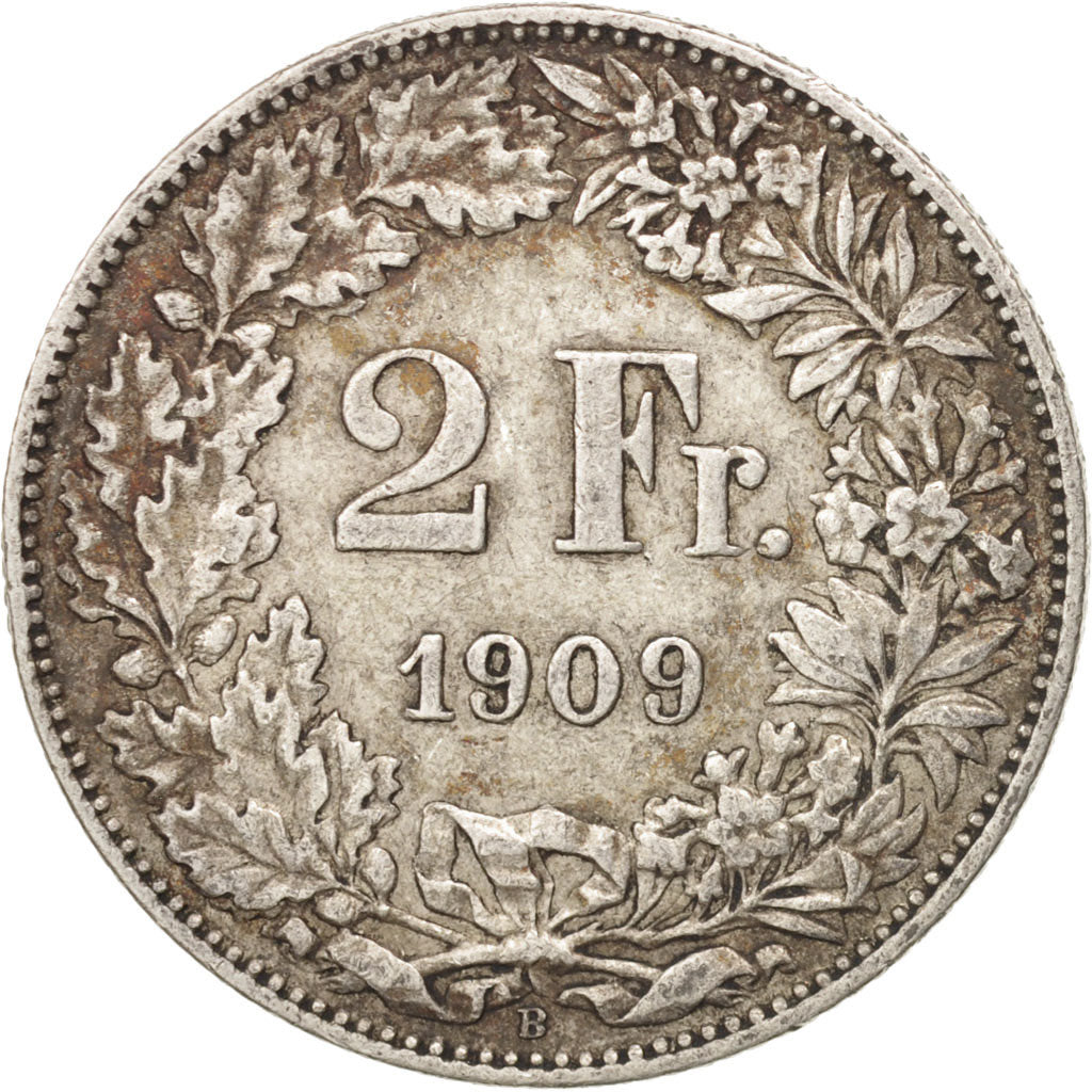 Switzerland, 2 Francs, 1909, Bern, VF(20-25), Silver, KM:21