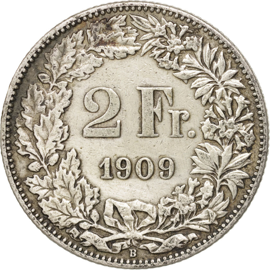 Coin, Switzerland, 2 Francs, 1909, Bern, EF(40-45), Silver, KM:21