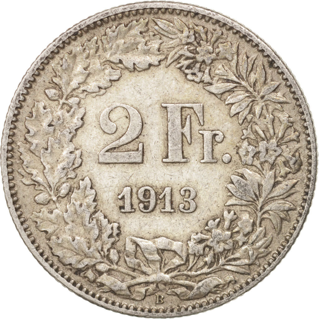 Coin, Switzerland, 2 Francs, 1913, Bern, AU(50-53), Silver, KM:21
