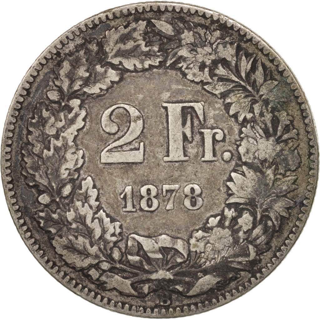 Coin, Switzerland, 2 Francs, 1878, Bern, VF(30-35), Silver, KM:21