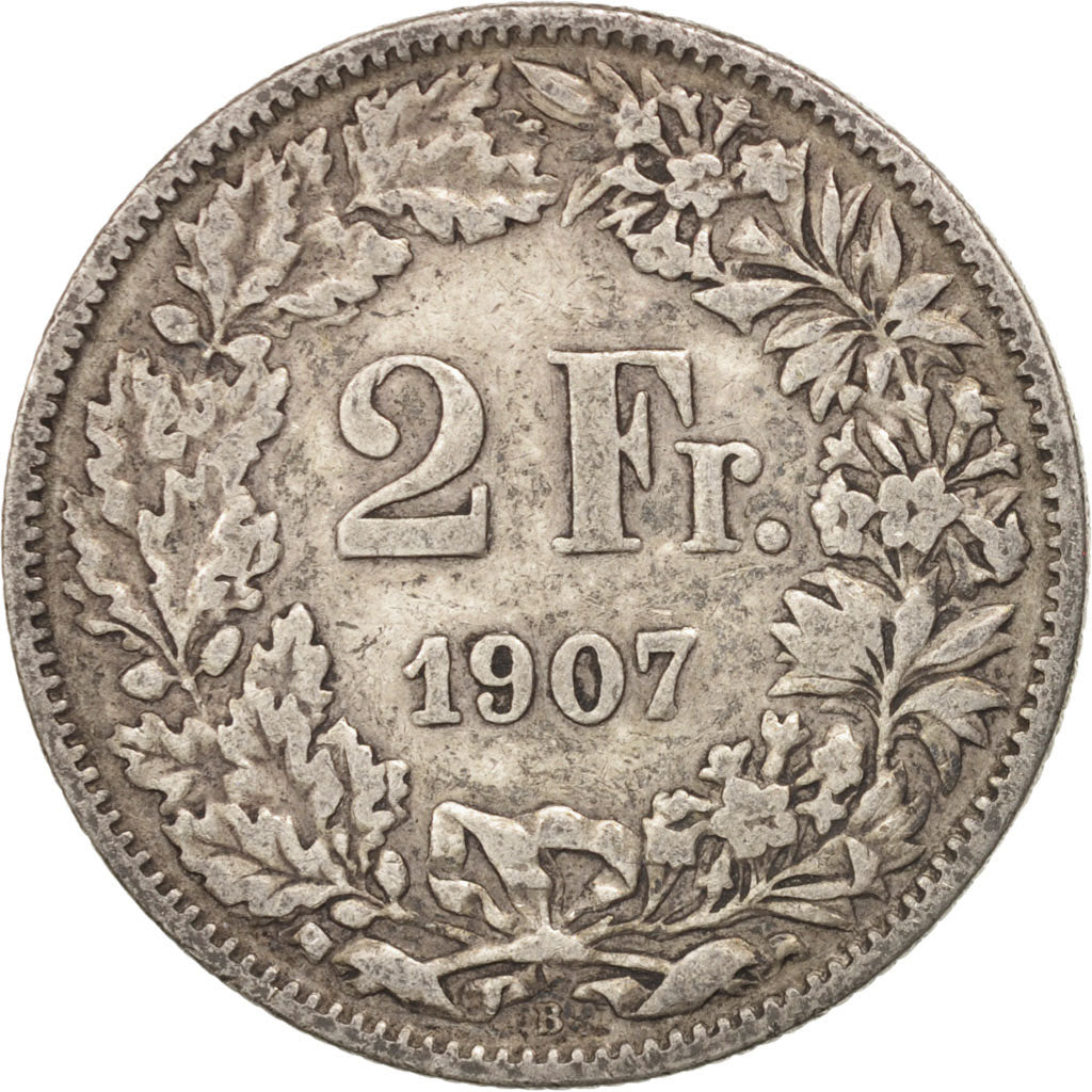 Switzerland, 2 Francs, 1907, Bern, VF(20-25), Silver, KM:21