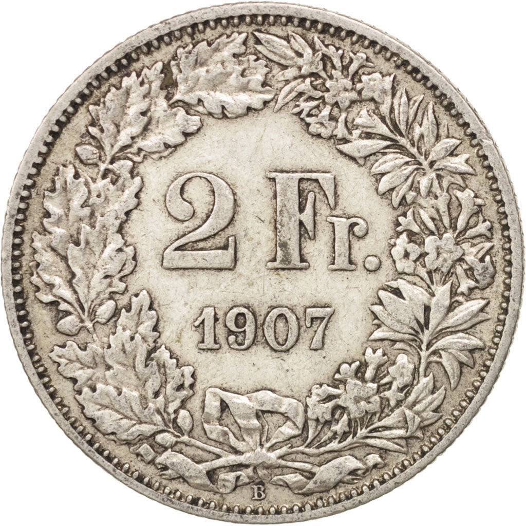 Svizzera, 2 Francs, 1907, Bern, MB+, Argento, KM:21