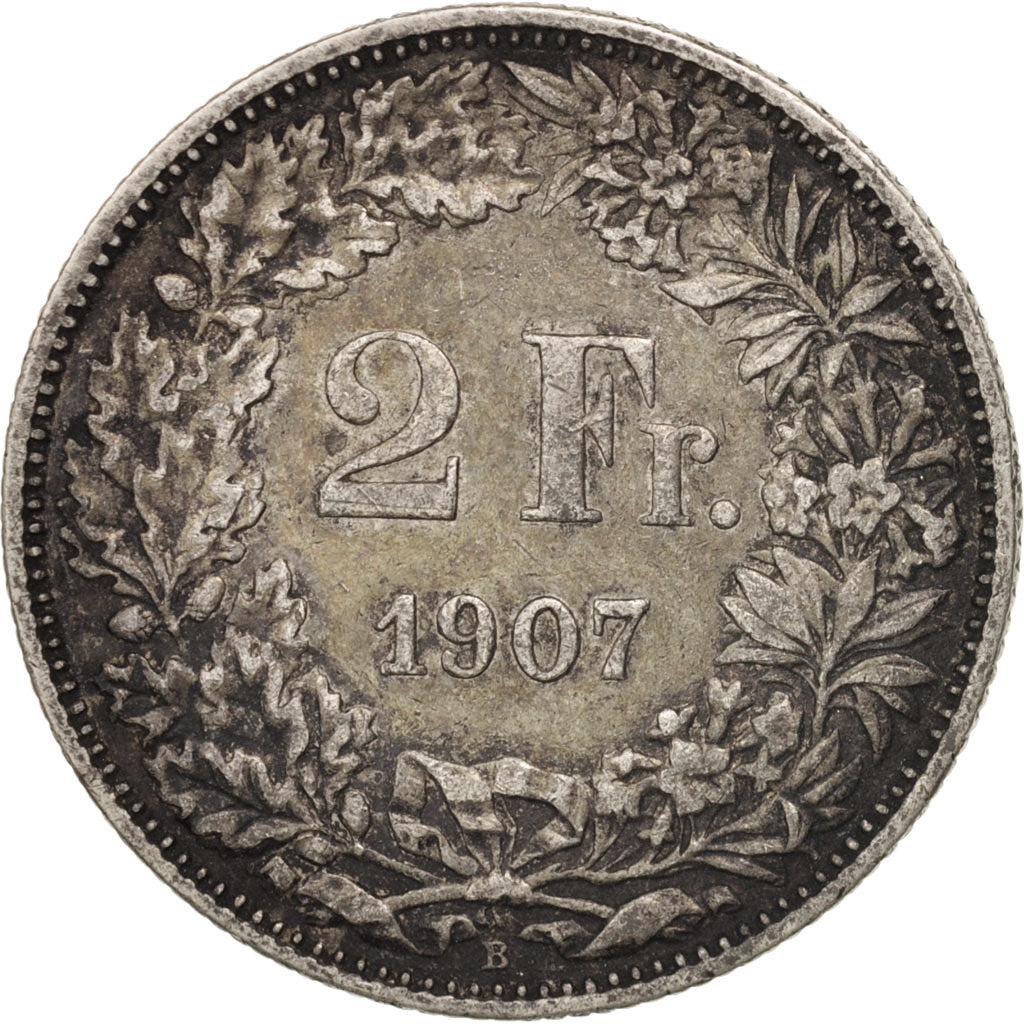 Coin, Switzerland, 2 Francs, 1907, Bern, EF(40-45), Silver, KM:21