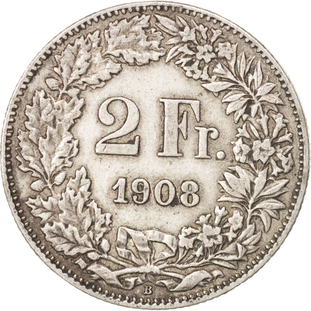 Svizzera, 2 Francs, 1908, Bern, MB+, Argento, KM:21