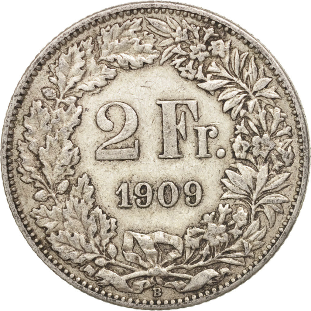 Switzerland, 2 Francs, 1909, Bern, EF(40-45), Silver, KM:21