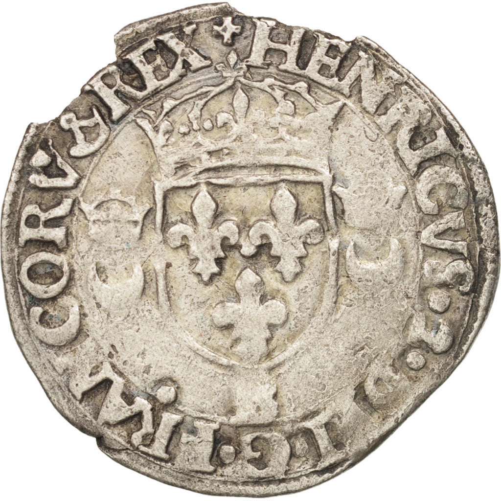Moneta, Francja, Douzain aux croissants, 1549, Rouen, EF(40-45), Bilon
