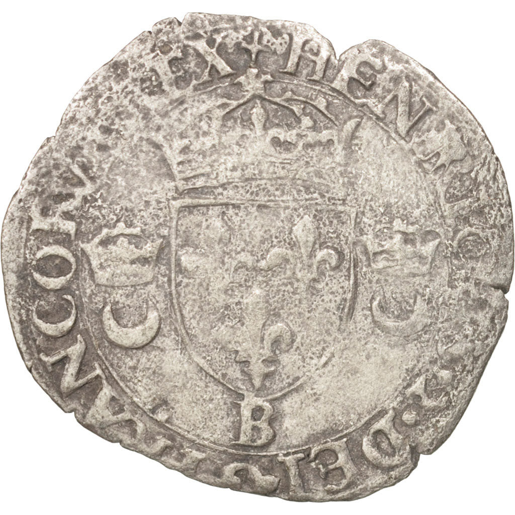 France, Henri II, Douzain aux croissants, 1549, Rouen, F(12-15), Billon