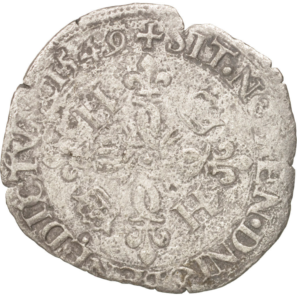 France, Henri II, Douzain aux croissants, 1549, Rouen, F(12-15), Billon