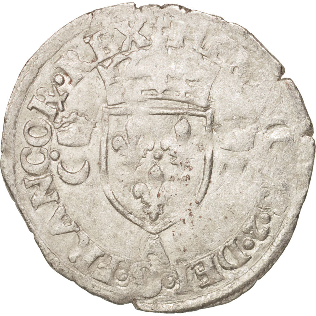 France, Henri II, Douzain aux croissants, 1551, Paris, VF(30-35), Billon