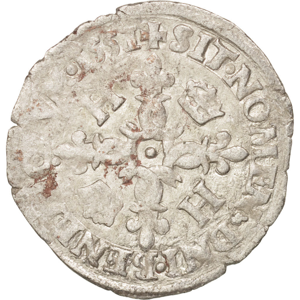 France, Henri II, Douzain aux croissants, 1551, Paris, VF(30-35), Billon