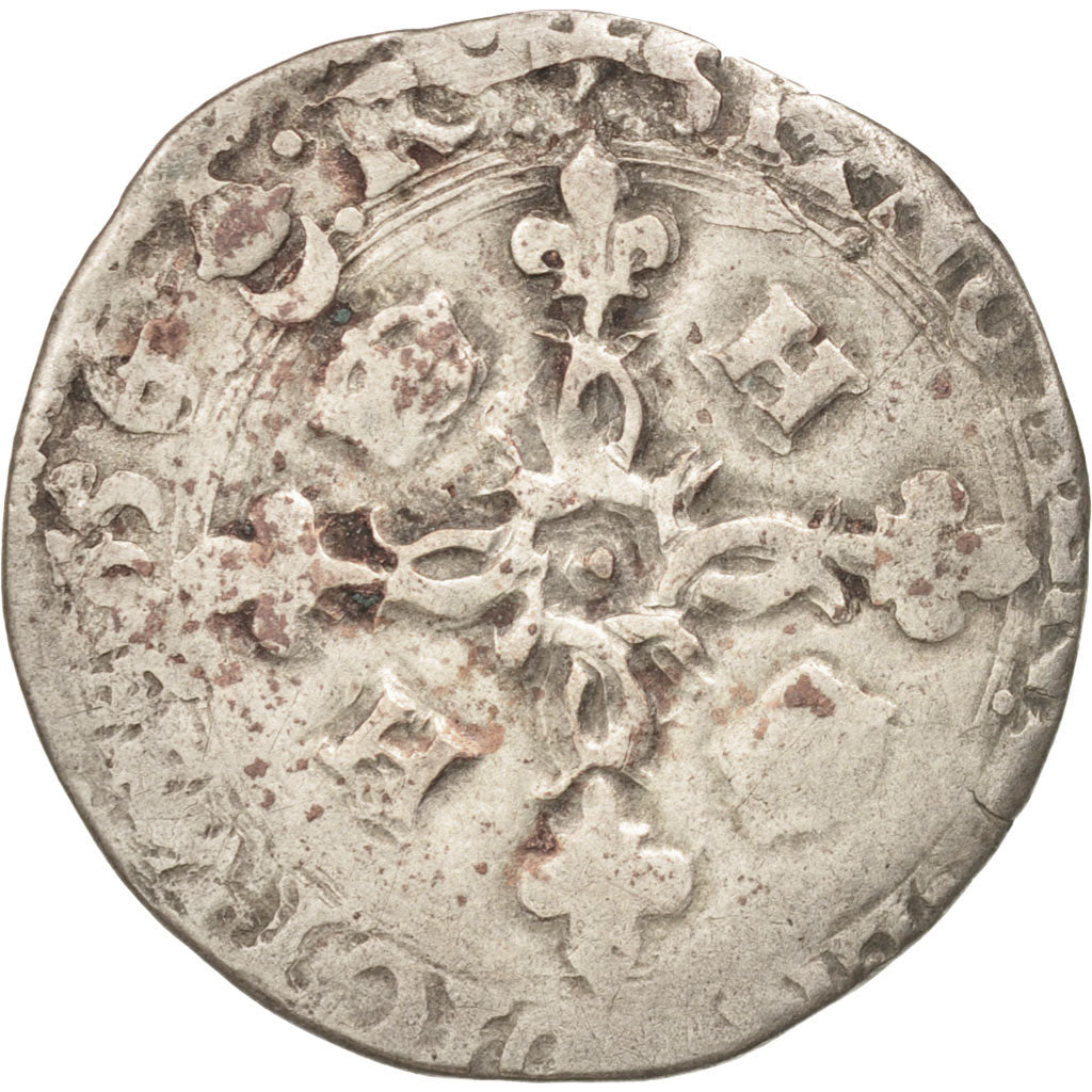 France, Henri II, Douzain aux croissants, 1551, Bordeaux, VF(20-25), Billon