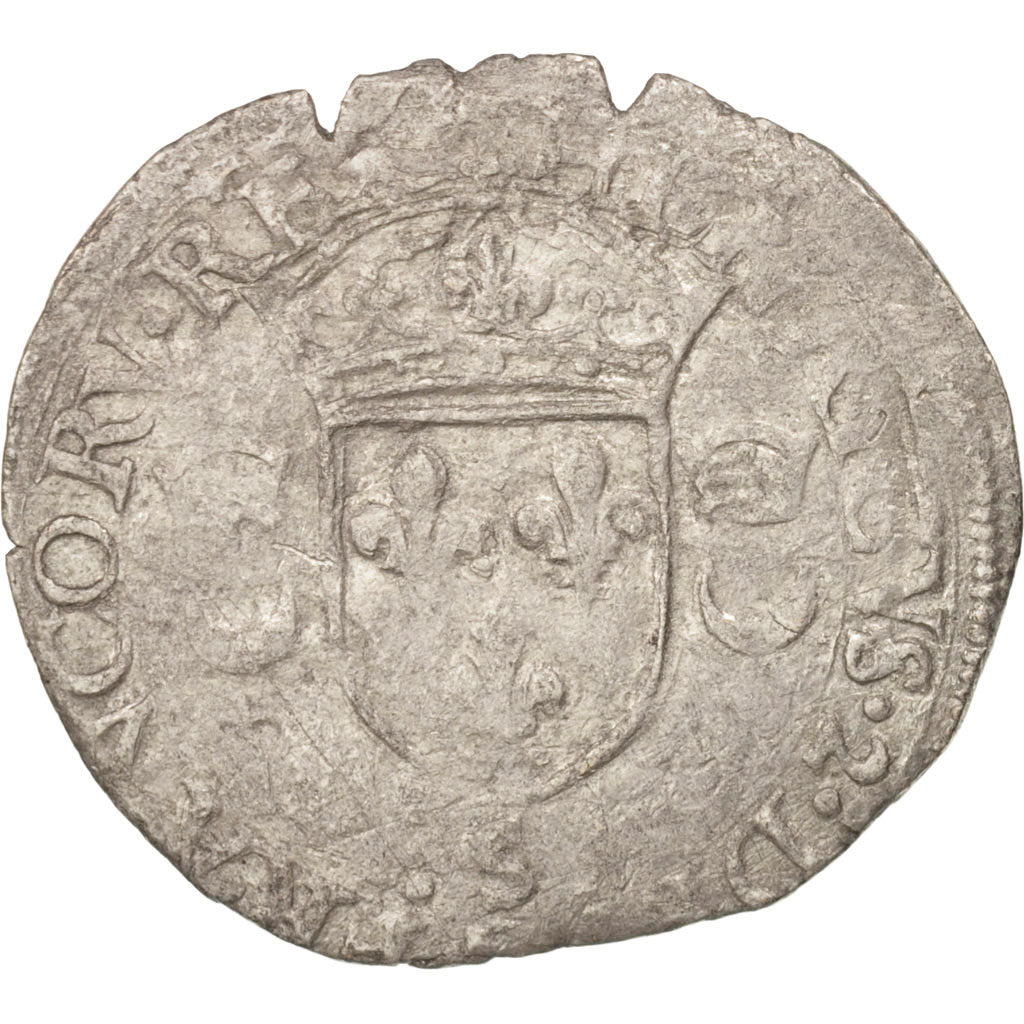 France, Henri II, Douzain aux croissants, 1552, Troyes, B+, Billon
