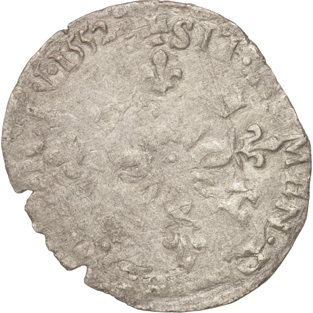 France, Henri II, Douzain aux croissants, 1552, Troyes, B+, Billon