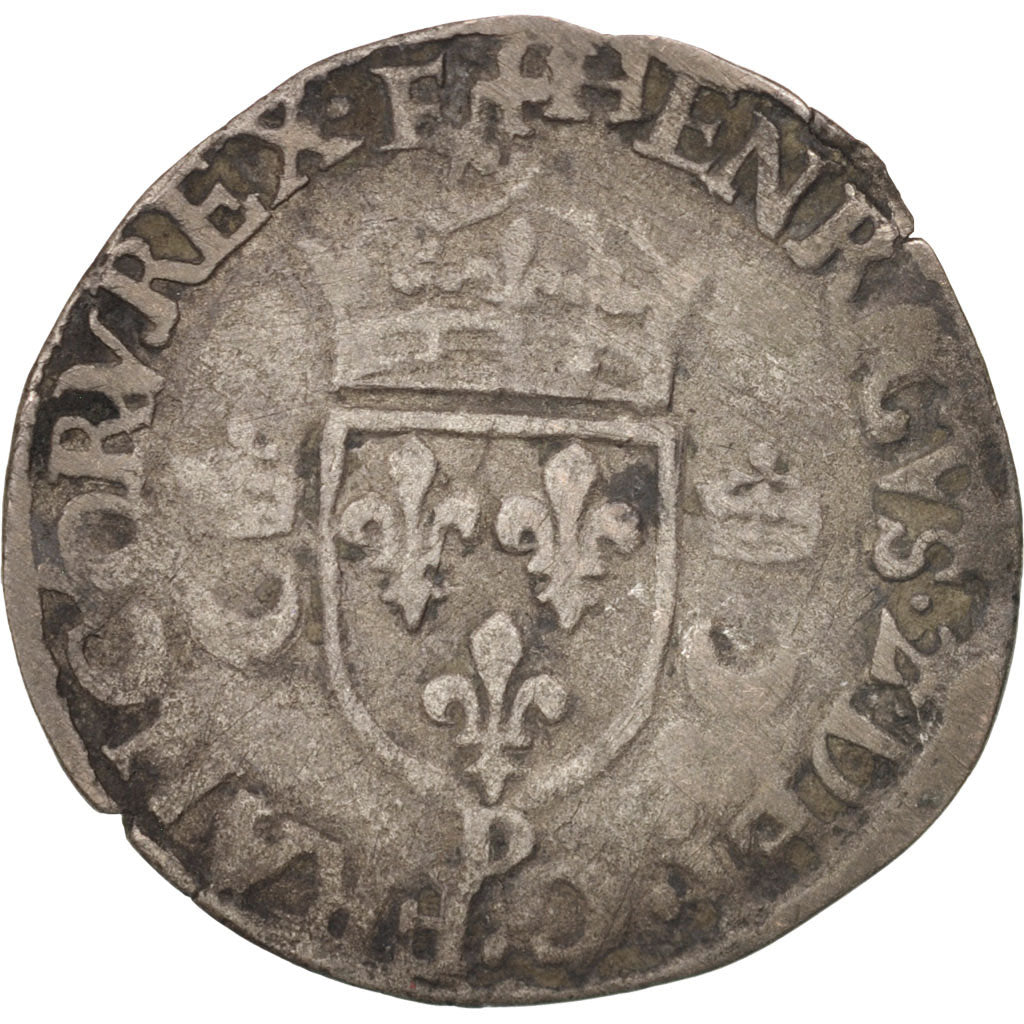 France, Henri II, Douzain aux croissants, 1550, Lyon, F(12-15), Billon