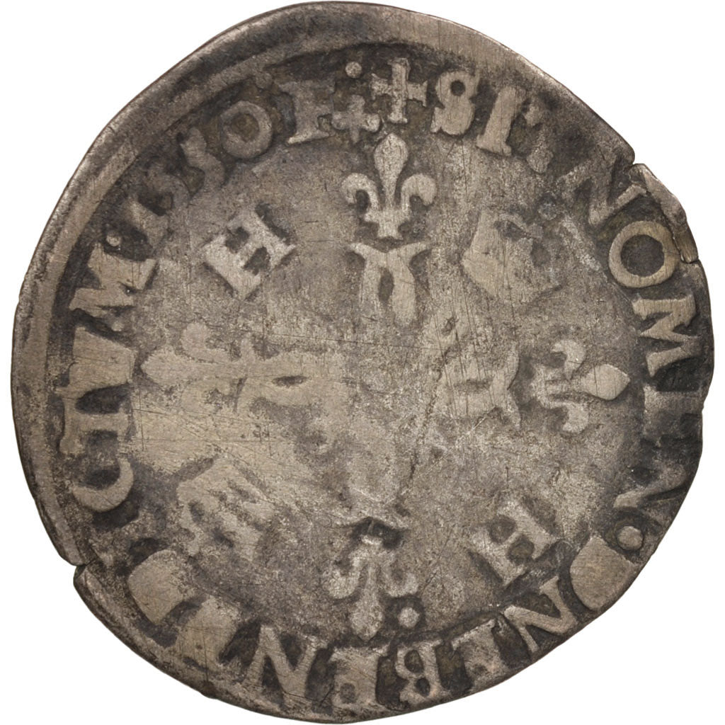 France, Henri II, Douzain aux croissants, 1550, Lyon, F(12-15), Billon
