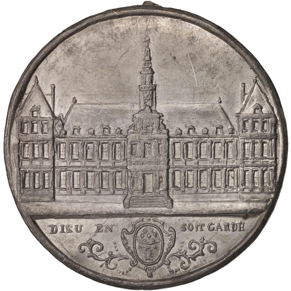 France, Medal, Ville de Reims, Hôtel de Ville, History, 1825, AU(55-58), Tin