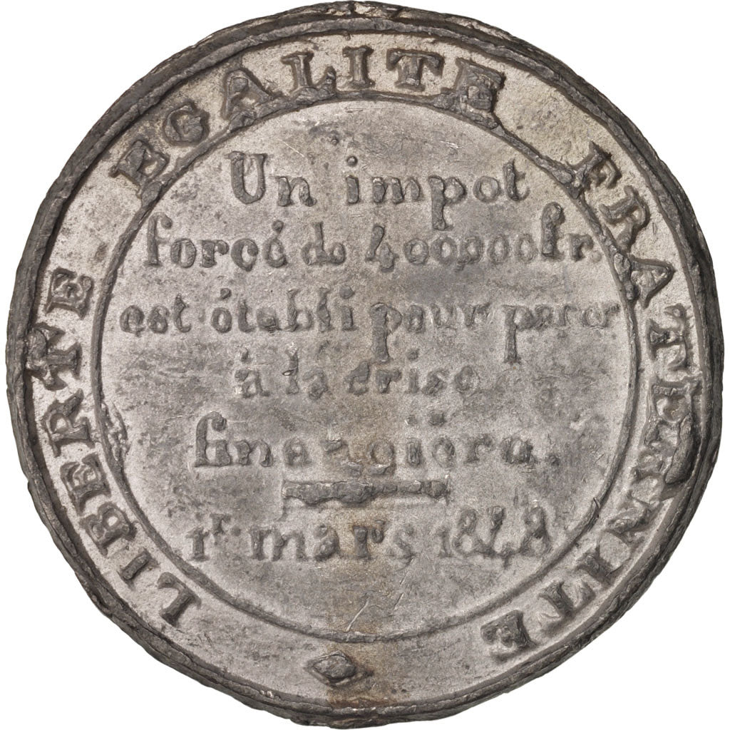 France, Medal, Ville de Reims, Impôt progressif, History, 1848, EF(40-45)