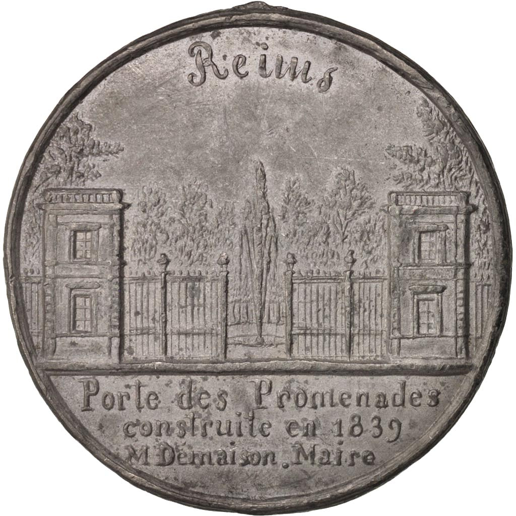 Francia, Medal, Ville de Reims, Porte des Promenades, History, 1839, BB+, Stagno