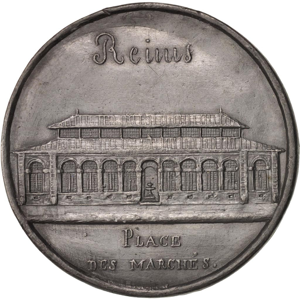 France, Medal, Ville de Reims, Place des Marchés, History, 1838, AU(55-58), Tin