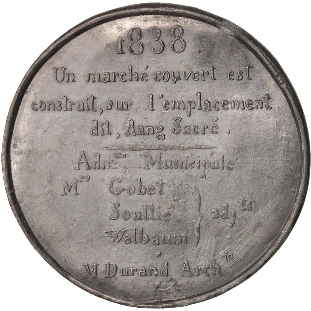 France, Medal, Ville de Reims, Place des Marchés, History, 1838, AU(55-58), Tin
