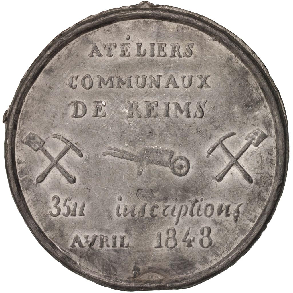 France, Medal, Ville de Reims, Ateliers communaux, History, 1848, AU(50-53), Tin